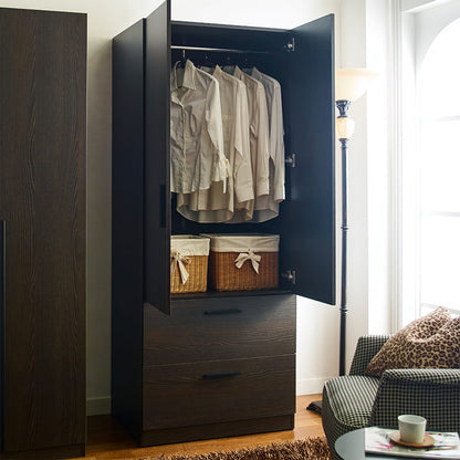 Dark Brown Solid Wood Dresser - 21.7 x 31.5 x 78.7", 2 Doors