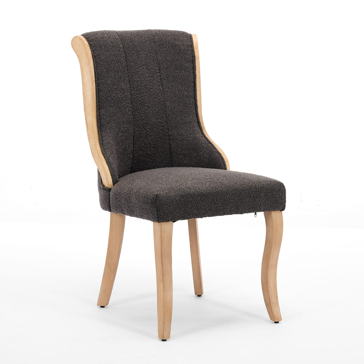 Gray Mid-Century Dining Chairs with Velvet Fabric and Solid Wood Trim