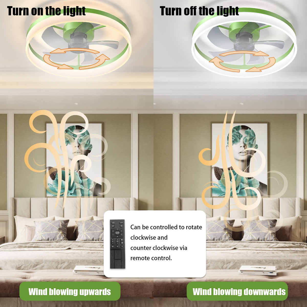 Modern Green Ceiling Fan with Lights - ABS Finish