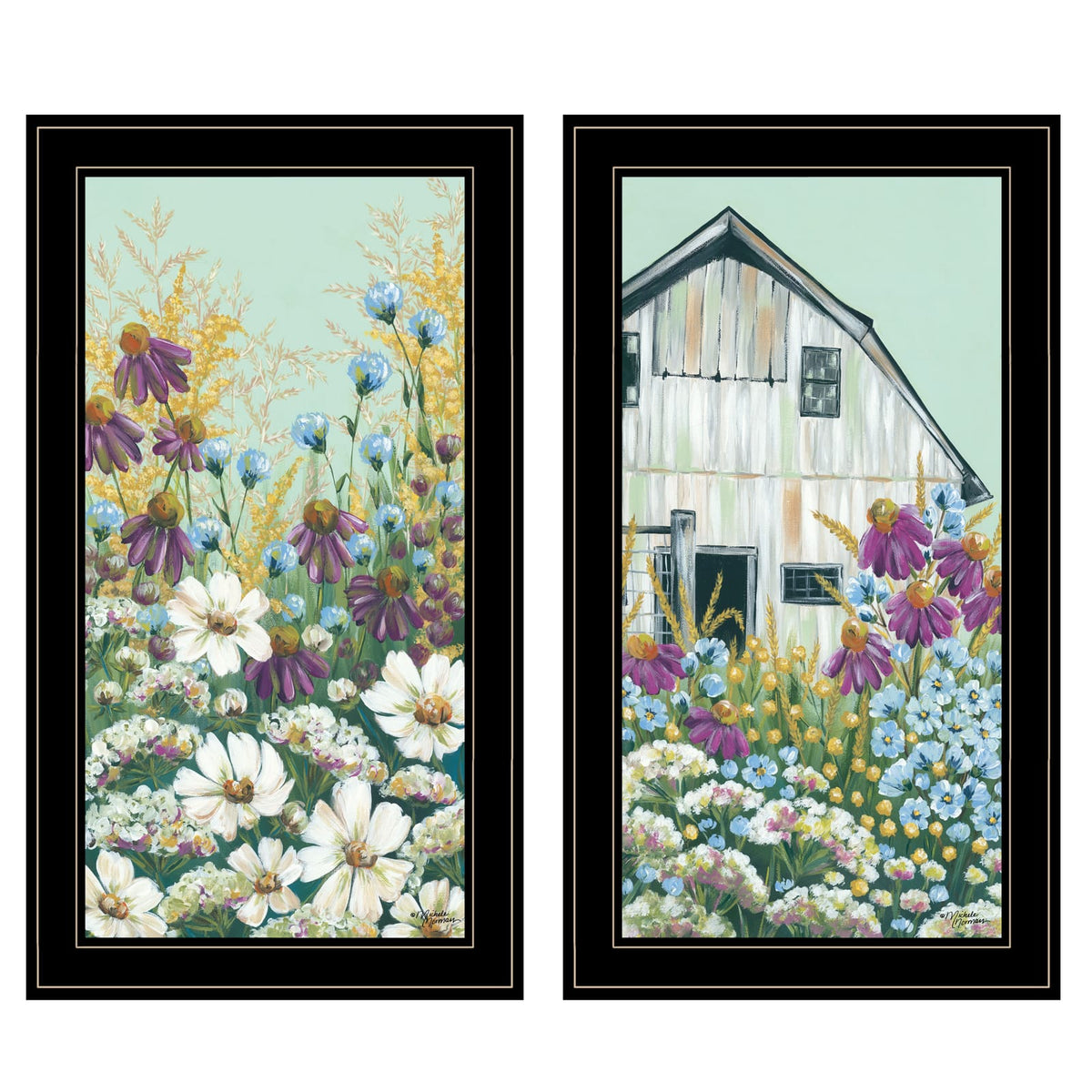 Black Frame Floral Field 2 Piece Vignette Art