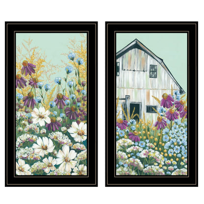 Black Frame Floral Field 2 Piece Vignette Art