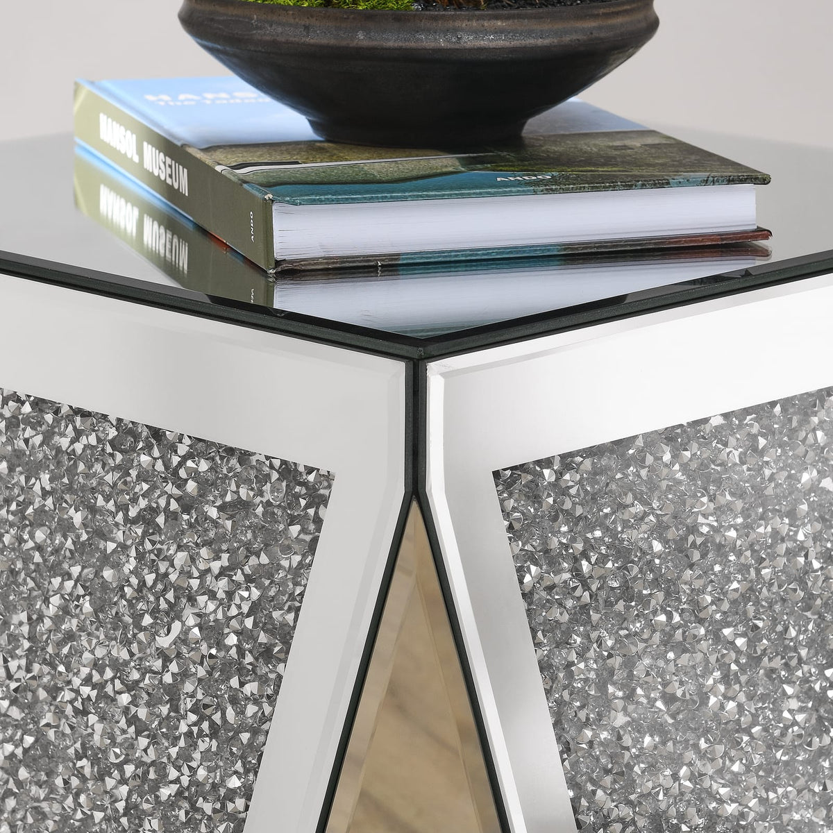 Silver Mirrored Coffee Table - Rectangular Desk & Chair Set