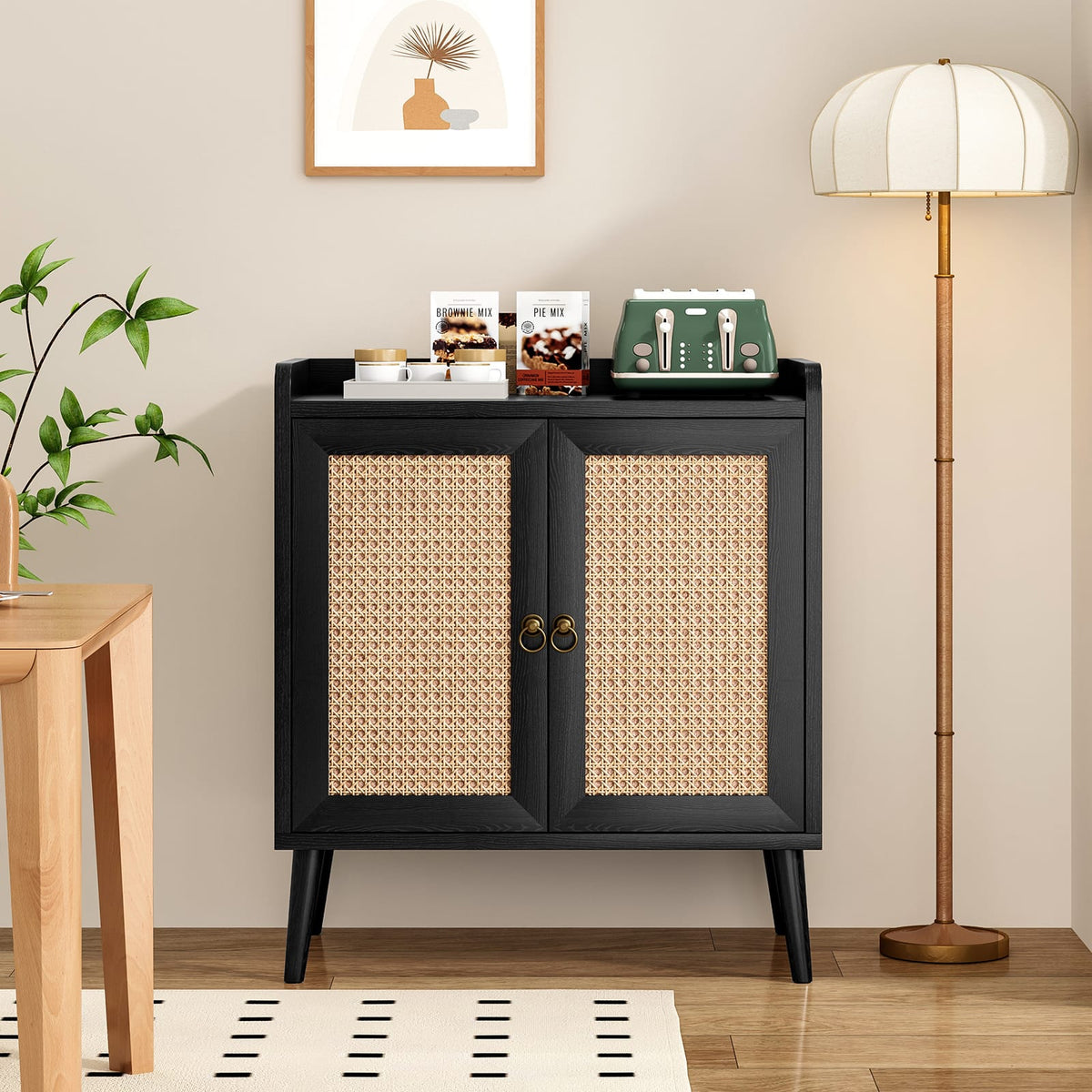 Rattan Buffet Cabinet - Black Sideboard Storage