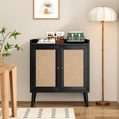 Rattan Buffet Cabinet - Black Sideboard Storage