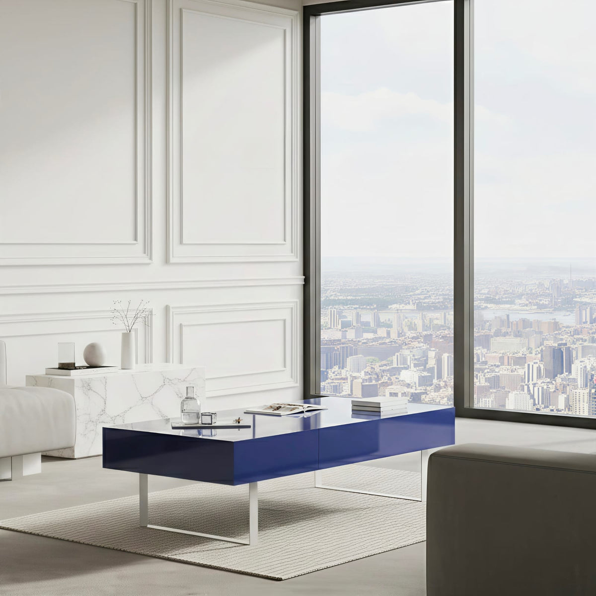 Blue MDF Steel Coffee Table - 52" x 26.8"