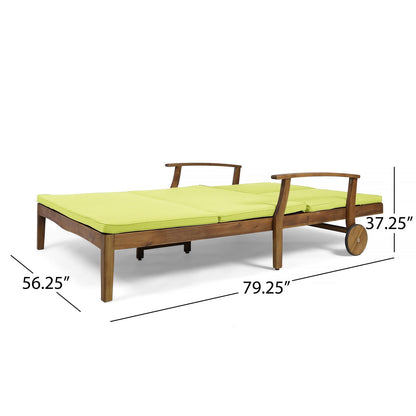 Teak Acacia Wood Dual Chaise Lounger for Poolside Relaxation