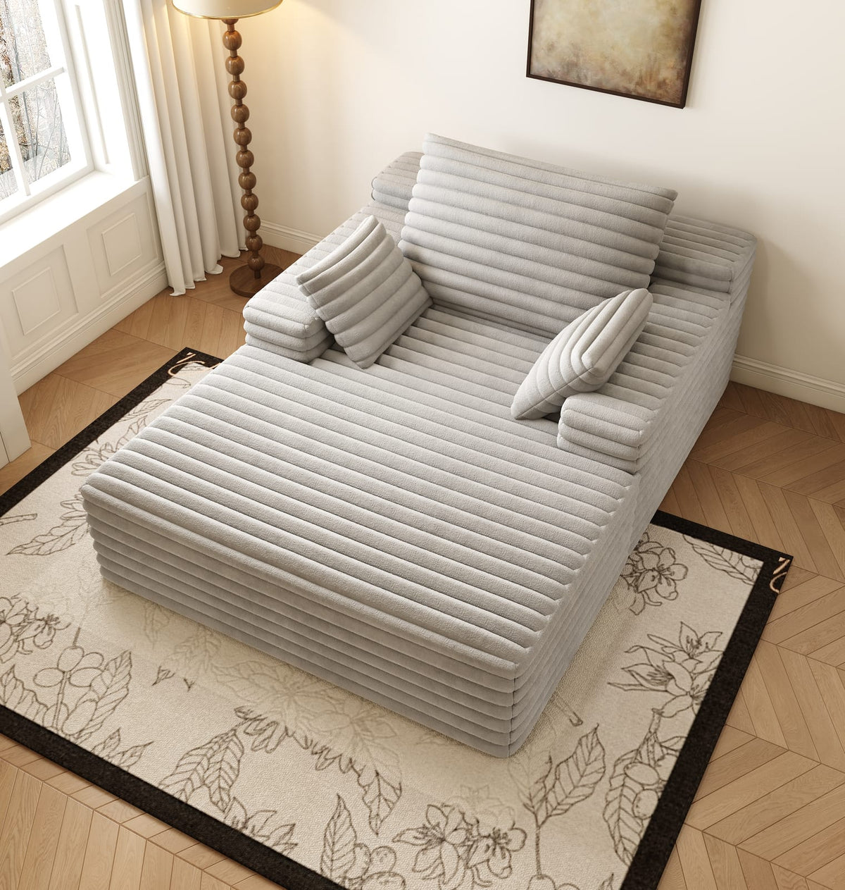 Grey Corduroy Chaise Lounge Sofa - Oversized Sleeper Couch