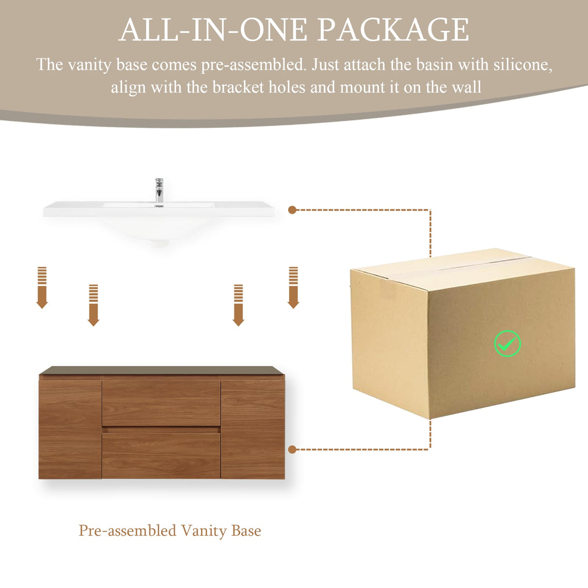 White Walnut Bathroom Vanity - Wall Mounted Storage Cabinet
