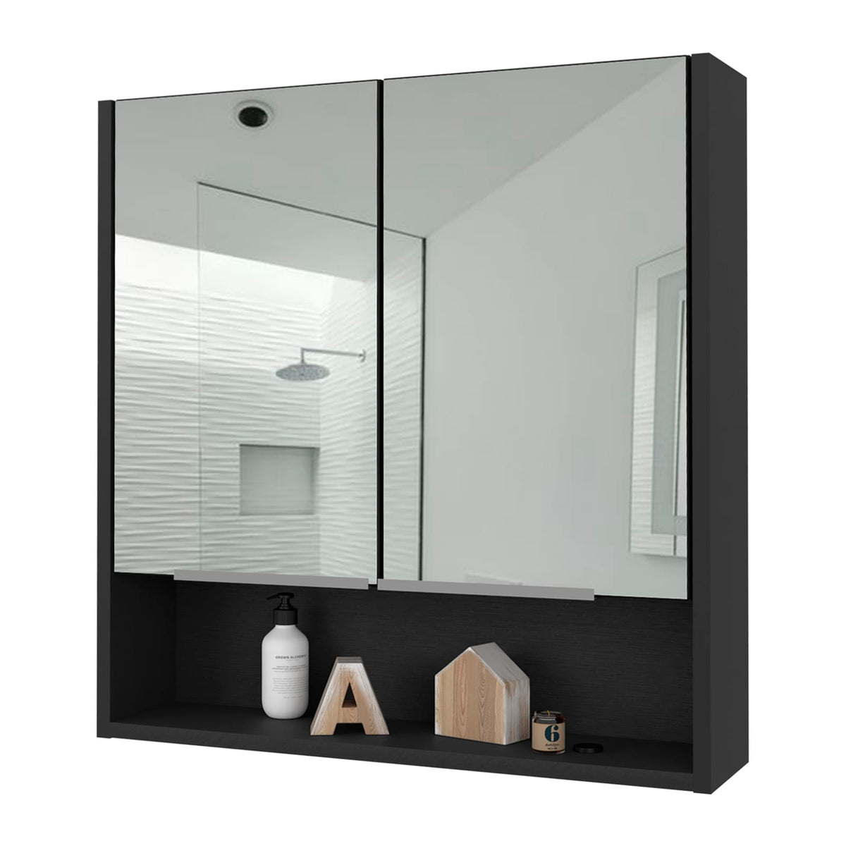 Black Medicine Cabinet with Mirror - 23.4" Storage for Bathroom