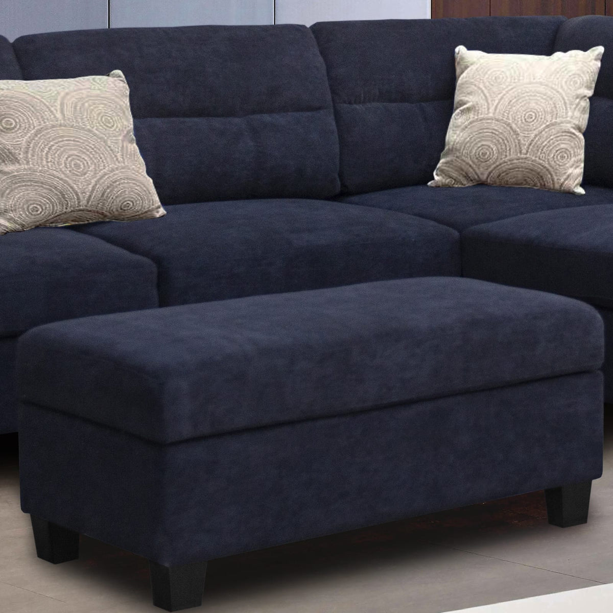100" Black Fabric Sectional Sofa with Ottoman for Living Room