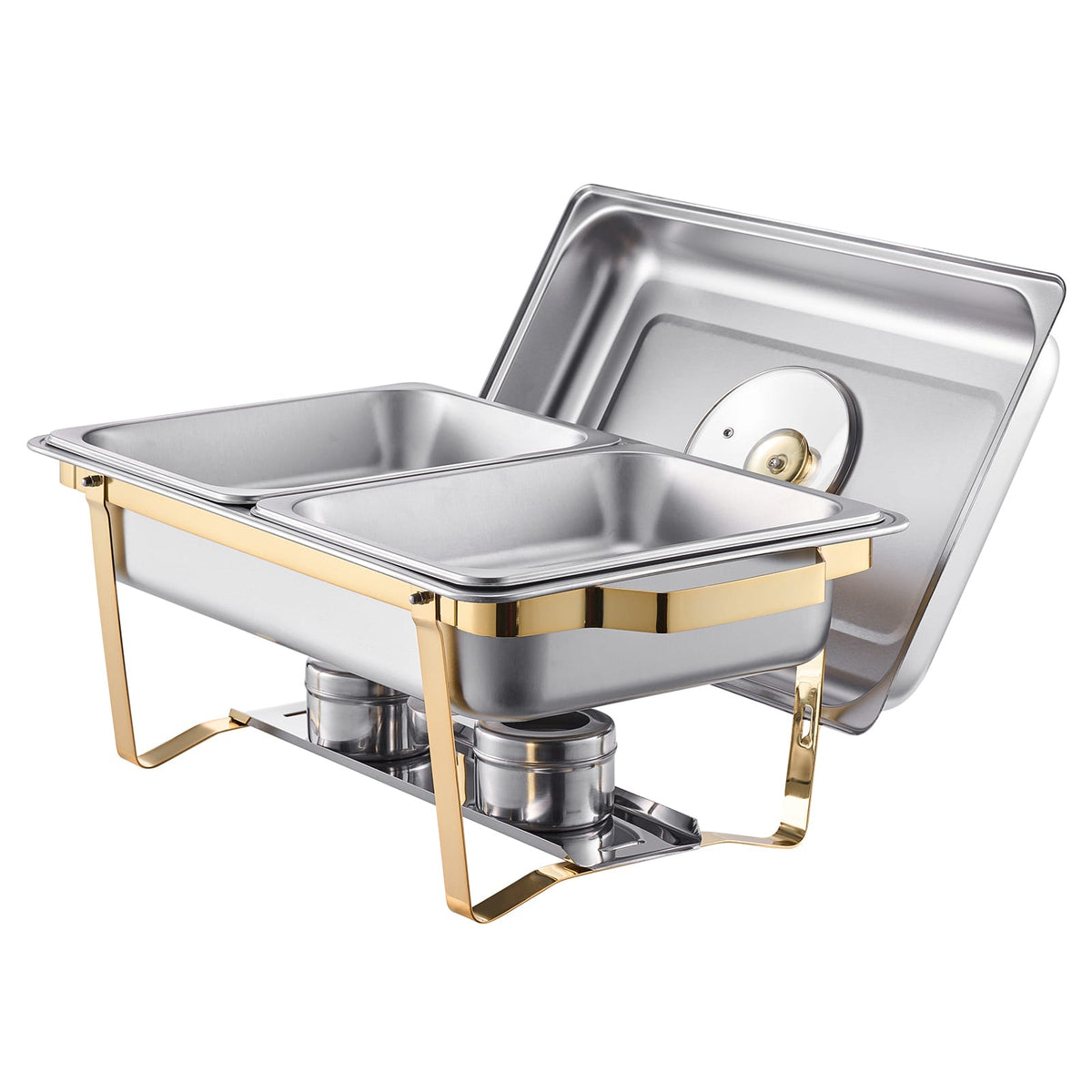 Silver Stainless Steel Chafing Dish Buffet Set - 4x4 Qt Pans