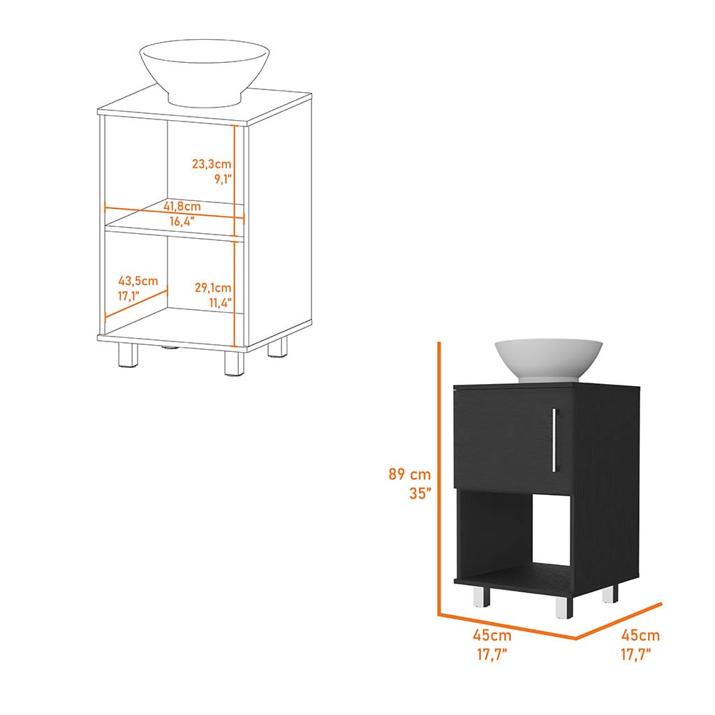 Black Bathroom Vanity with Single Door & Shelf