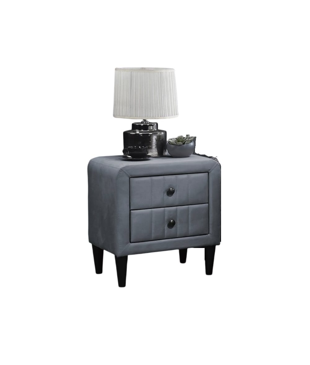 Grey Velvet 2 Drawer Bedside Cabinet Nightstand
