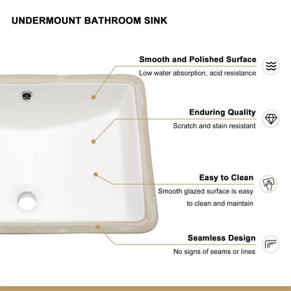 18.5" White Ceramic Rectangular Undermount Bathroom Sink - Stain Resistant