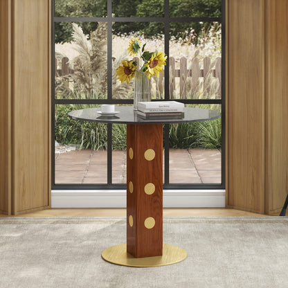 Modern Round Dining Table - 33.5" Tempered Glass, Walnut Wood