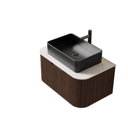 Black Walnut Bathroom Vanity - Wall Mounted Storage