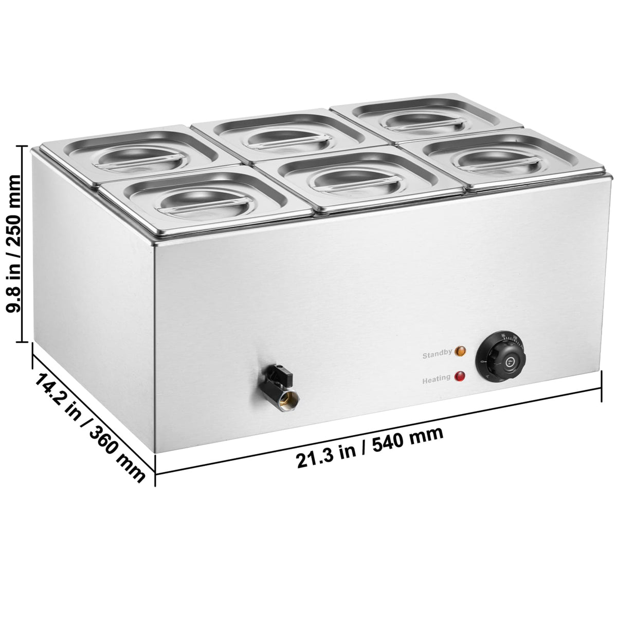Commercial Food Warmer - 6 Pan Stainless Steel Buffet, 14.3QT