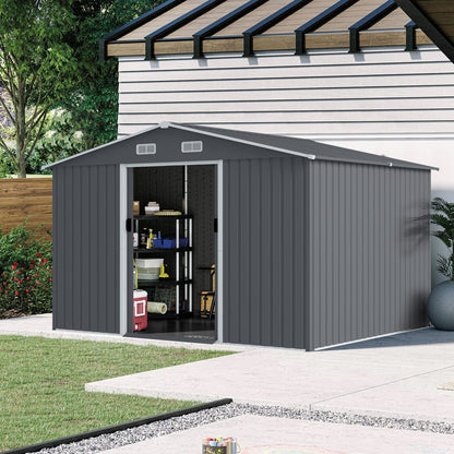 Large Grey Metal Storage Shed for Garden & Outdoor Use
