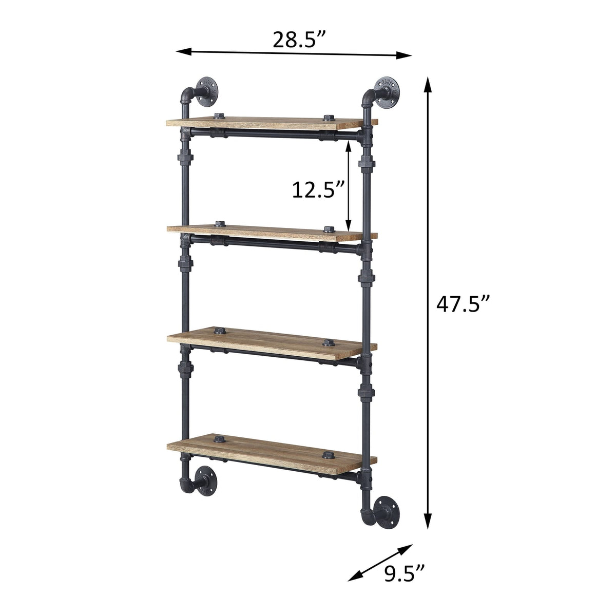 Oak 4-Tier Wall Shelving Unit - Natural Black for Living Room