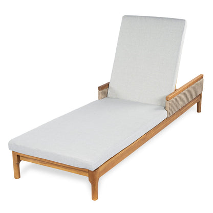 Light Grey & Natural Acacia Wood Chaise Lounge - 76.8" Outdoor Patio Seating