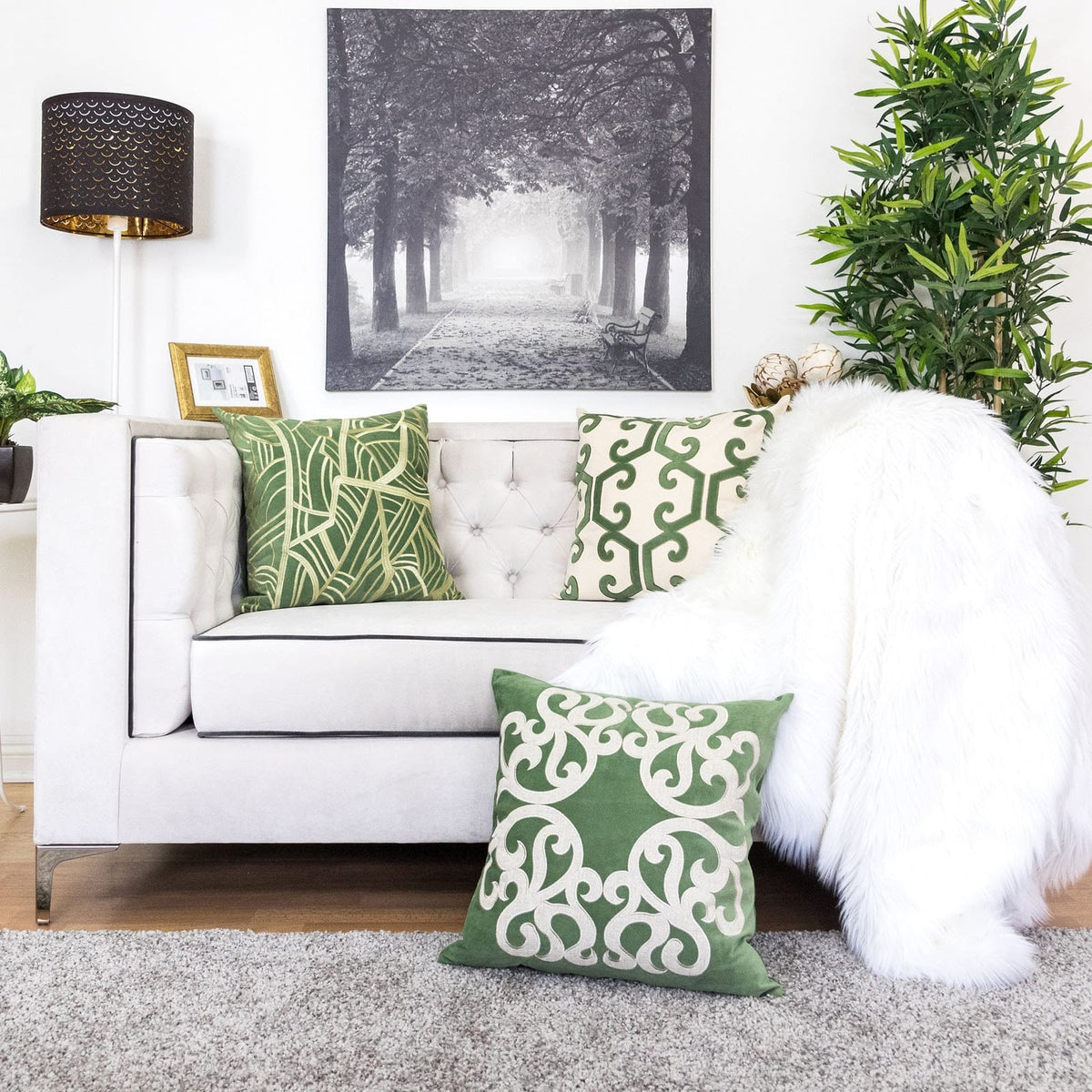 20x20 Green Polyester Pillow Cover Set