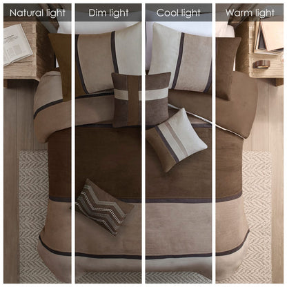 Queen Brown Polyester Comforter Set 7 Piece