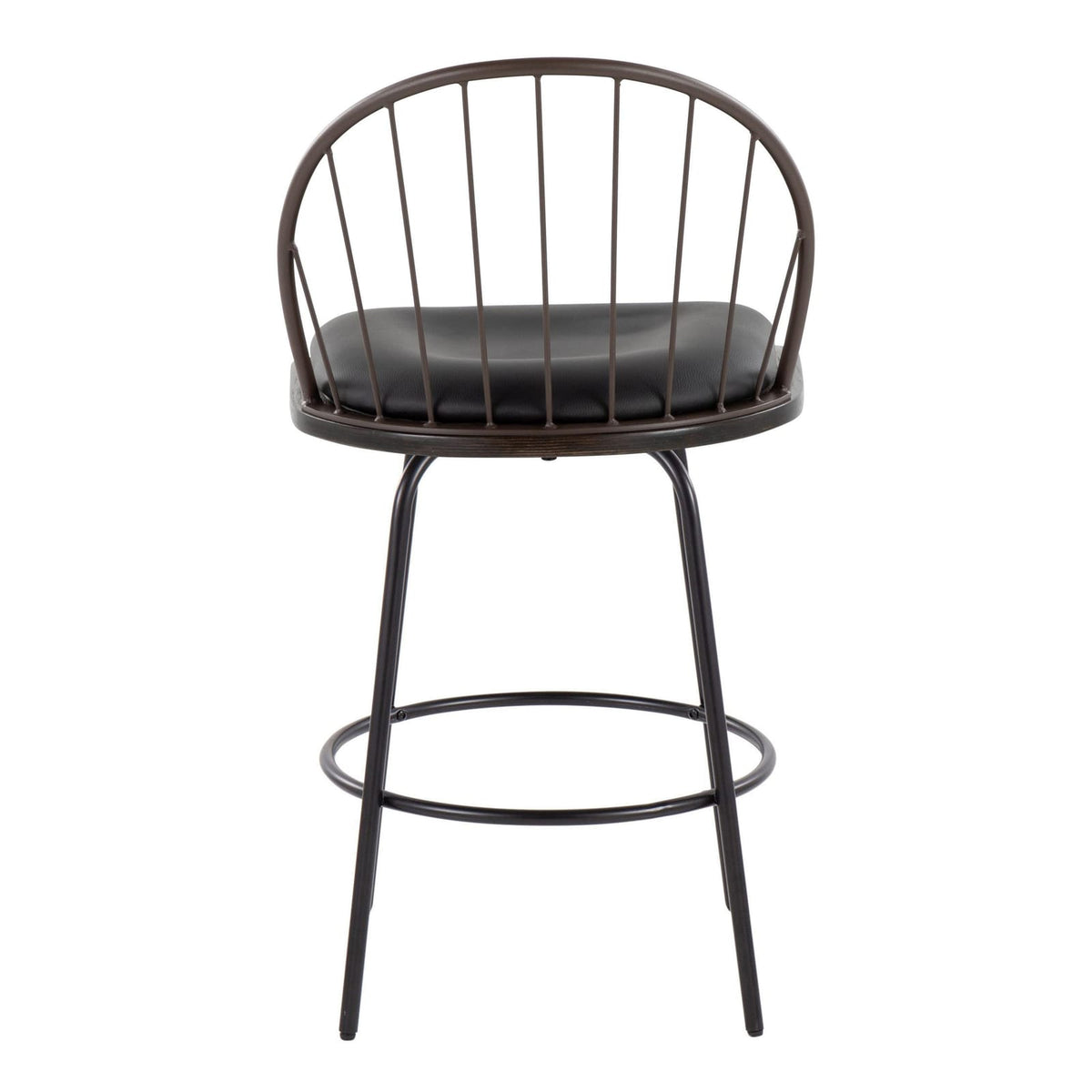 Fixed-Height Counter Stool - Brown Faux Leather Dining Set of 2