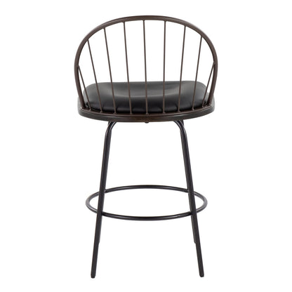 Fixed-Height Counter Stool - Brown Faux Leather Dining Set of 2