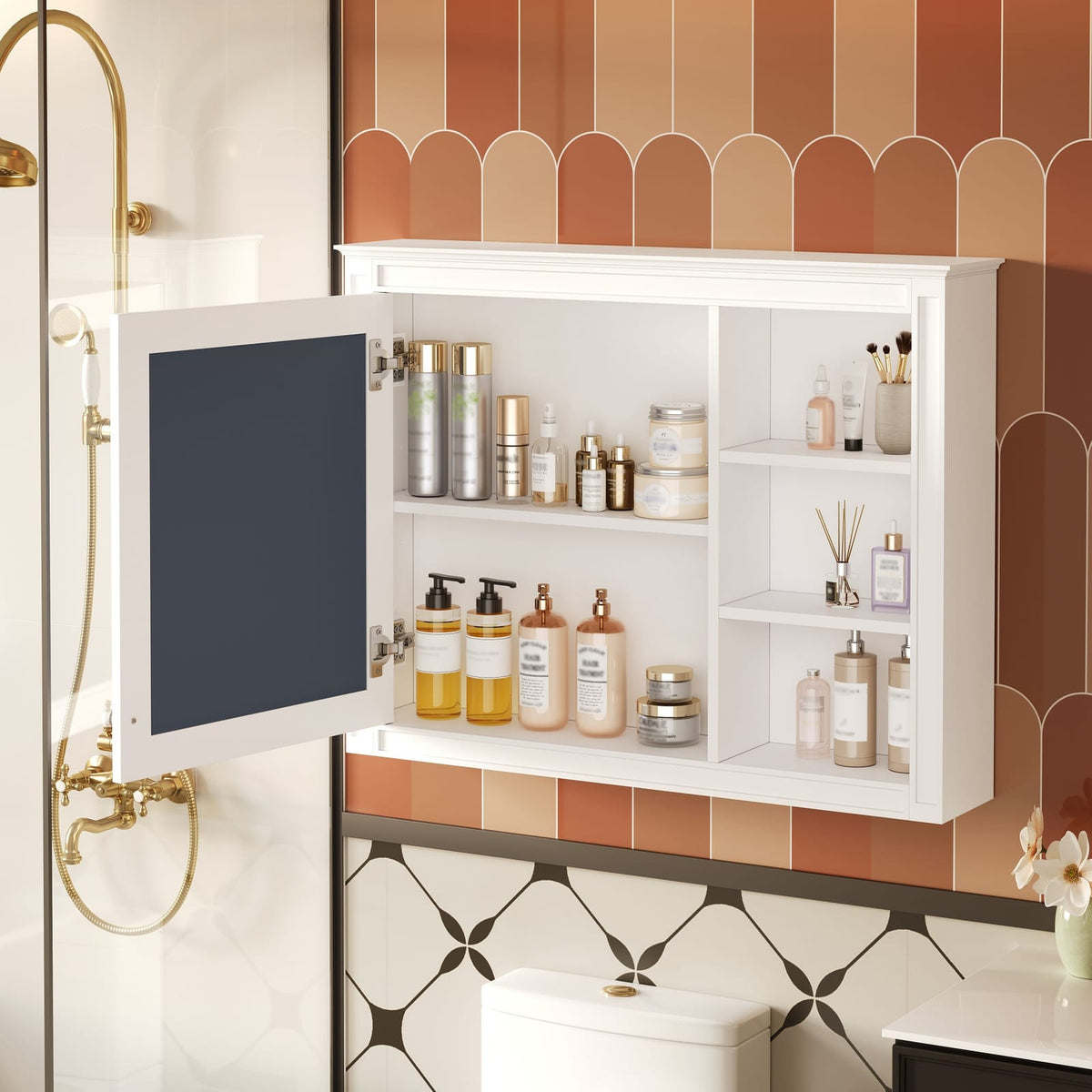 Wall Mounted Bathroom Cabinet with Mirror - White