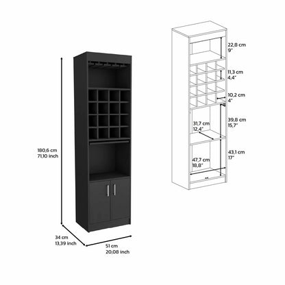 Kava Bar Cabinet - 16 Wine Rack, Black Storage
