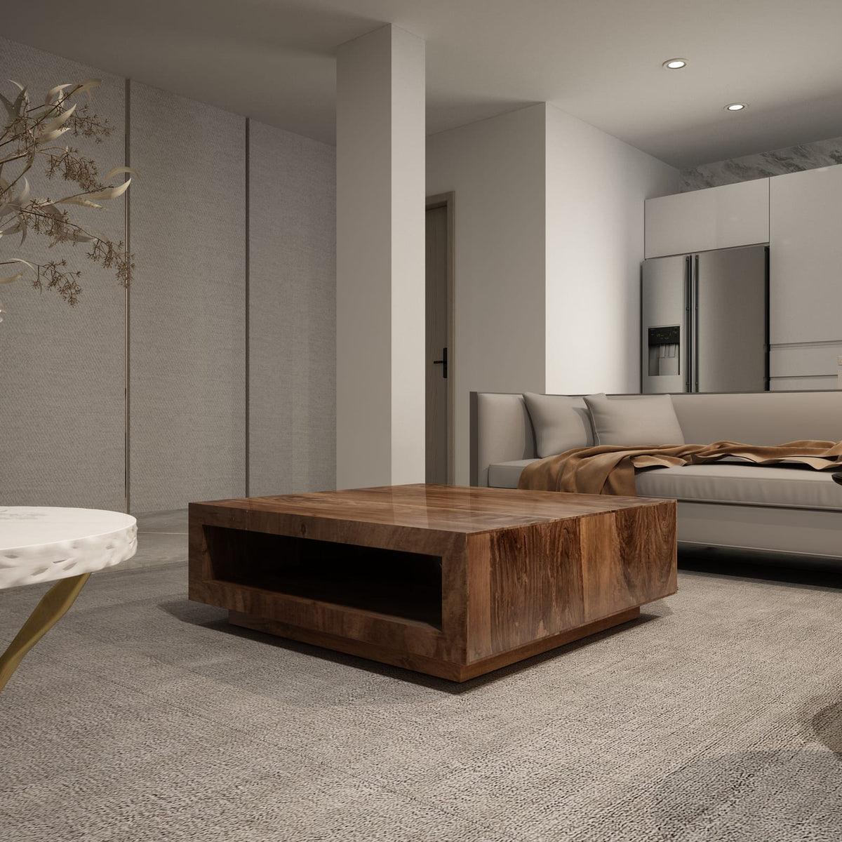 Brown Solid Wood Coffee Table - 14.96 x 37.40