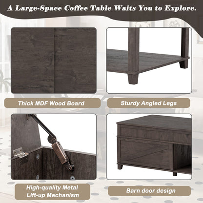 Lift-Top Coffee Table with Hidden Storage, Brown for Living Room