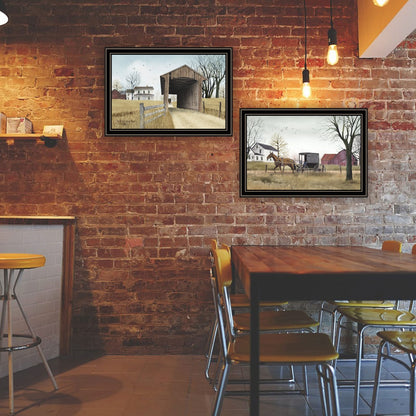 Wood & Paper Framed Wall Art - Multicolor Bridge Scene