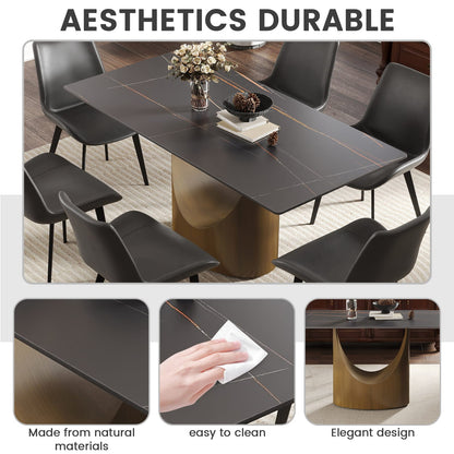 63 inch Modern Rectangular Dining Table in Sintered Stone Black