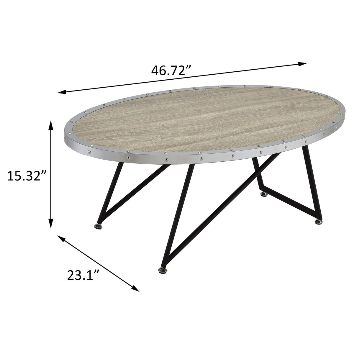Weathered Grey Oak & Black Oval Coffee Table - Industrial Style