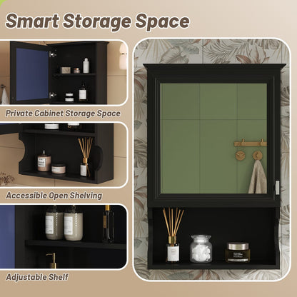 Modern Black Wall Mounted Bathroom Mirror Cabinet with Adjustable Shelves