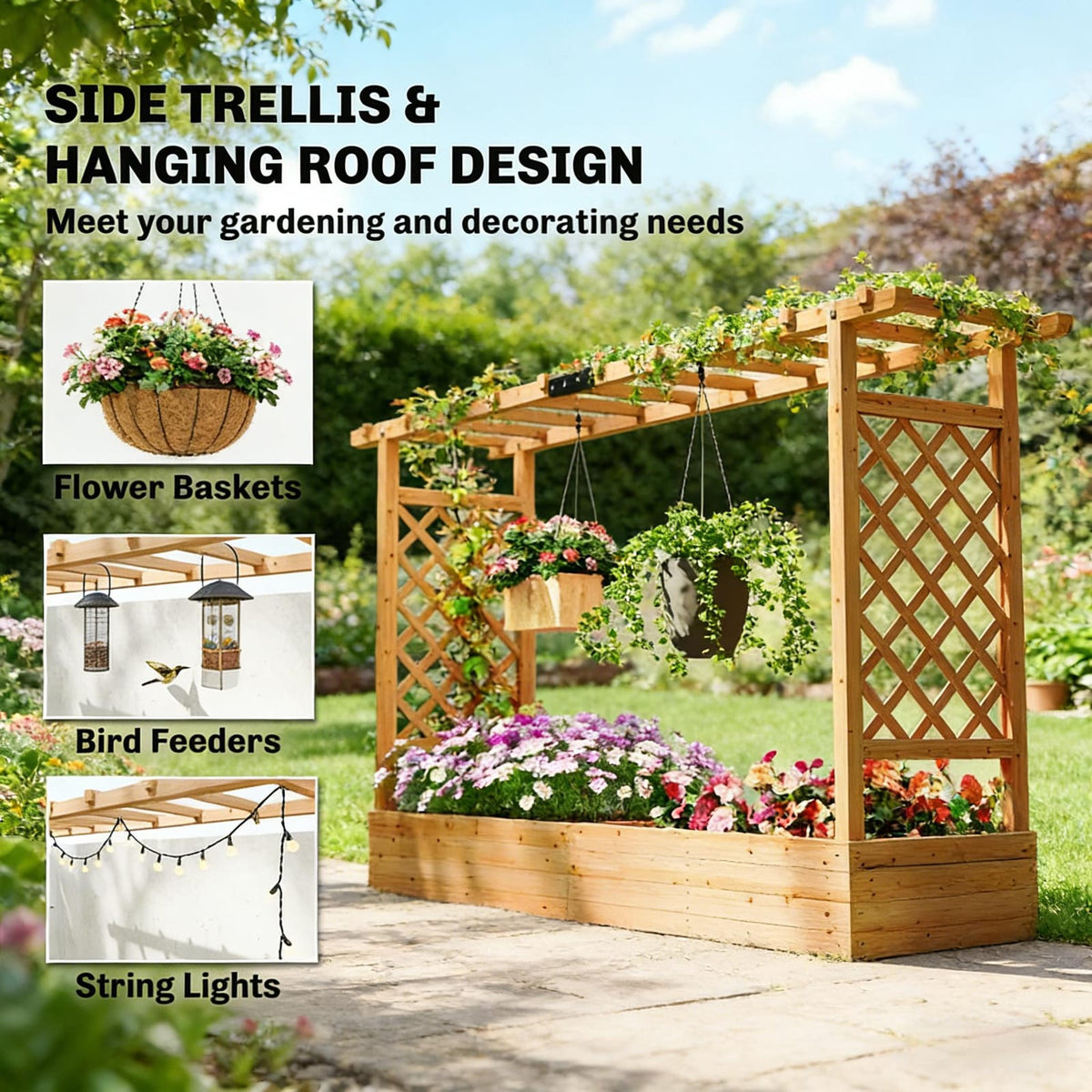 Wooden Planter Box with Trellis - Raised Garden Bed