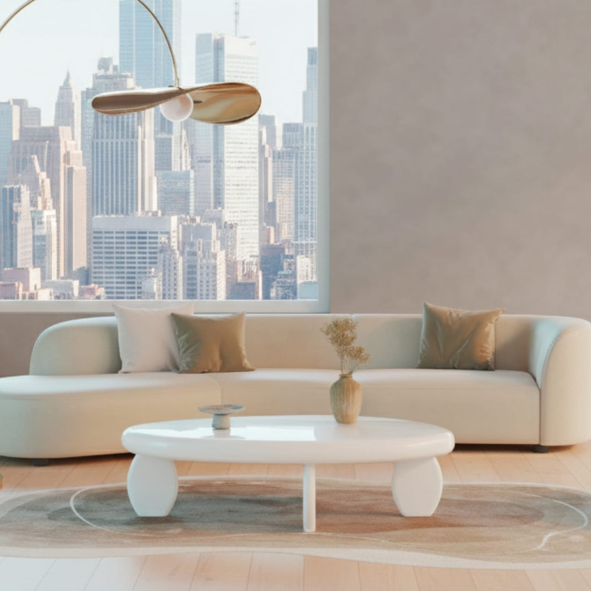 46" Modern White Coffee Table - High Gloss MDF for Living Room