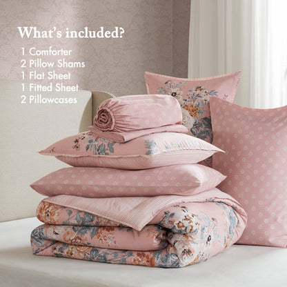 Queen Polyester Bedding Set Multicolor Pink Floral
