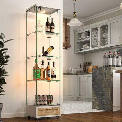 White Tempered Glass Display Cabinet with LED Lighting for Living Room