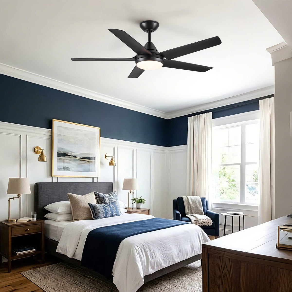 48" Ceiling Fan with Lights & Remote, Matte Black - Modern Design