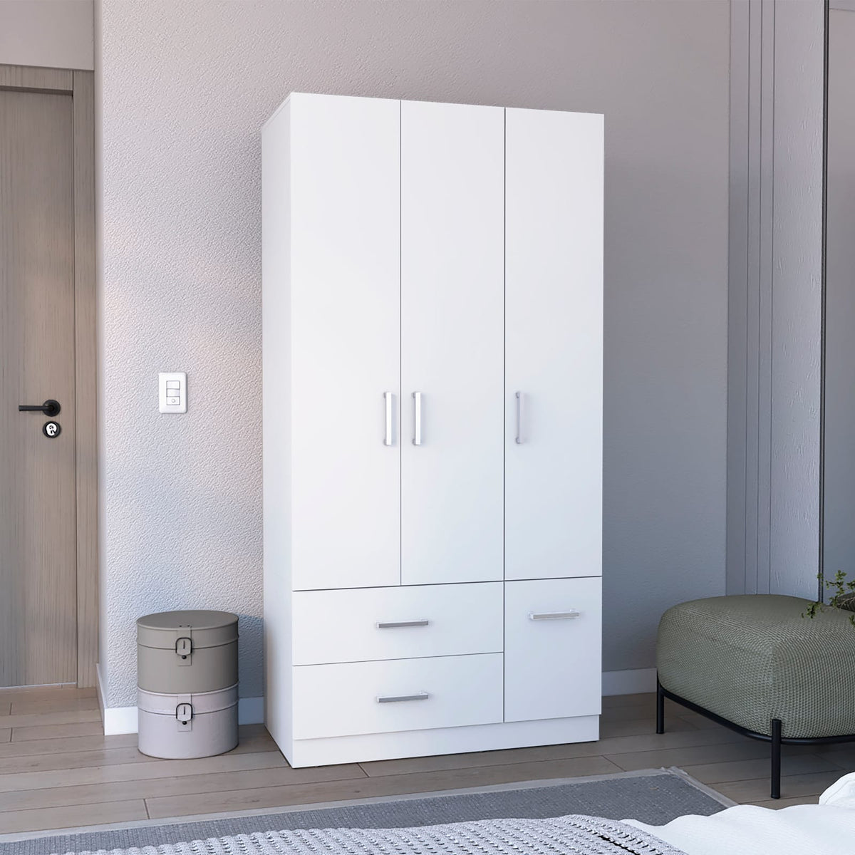 71" White Wardrobe with Hanging Rail & 6 Shelves for Bedroom