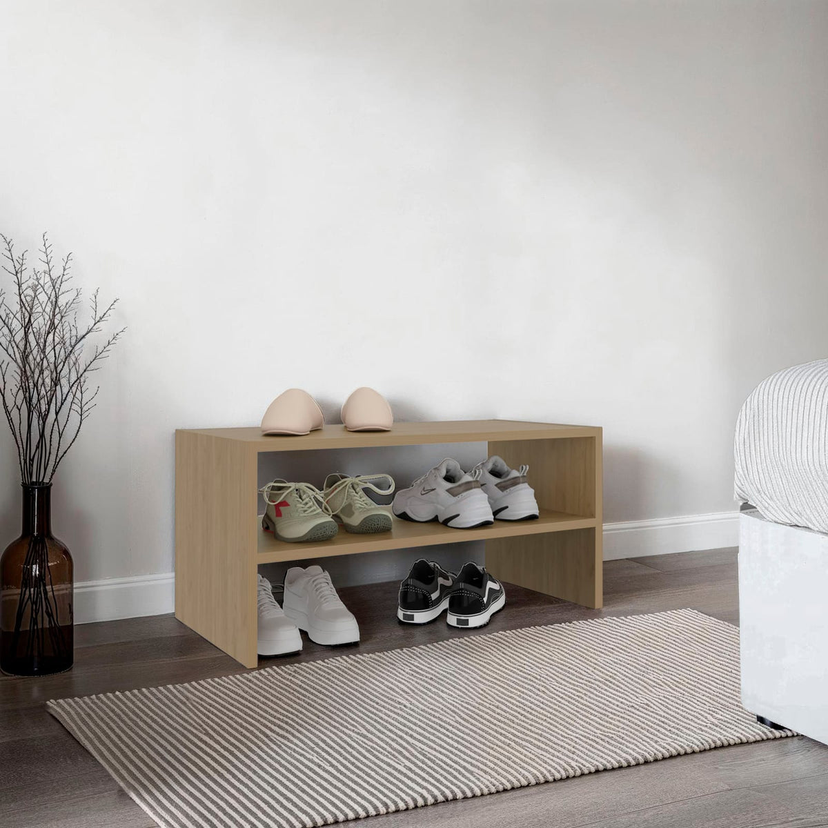 Oak Shoe Rack - 3 Tier Entryway Organizer for Living Room