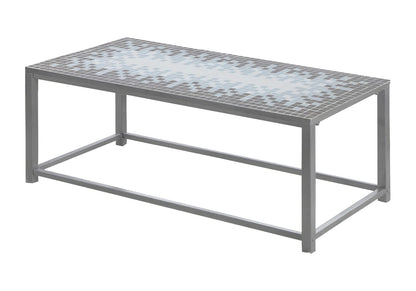 Grey Metal Mosaic Coffee Table with Tile Top, 42" L for Living Room