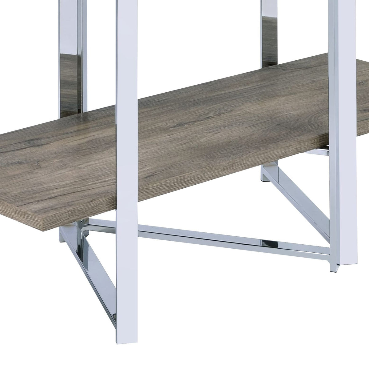 4 Shelf Natural Wood Bookshelf - Chrome Frame