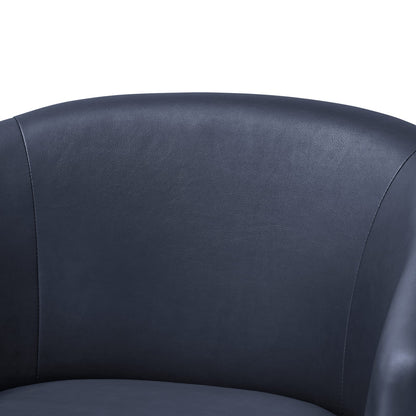 Blue Faux Leather Swivel Barrel Chair for Living Room Accent Seating