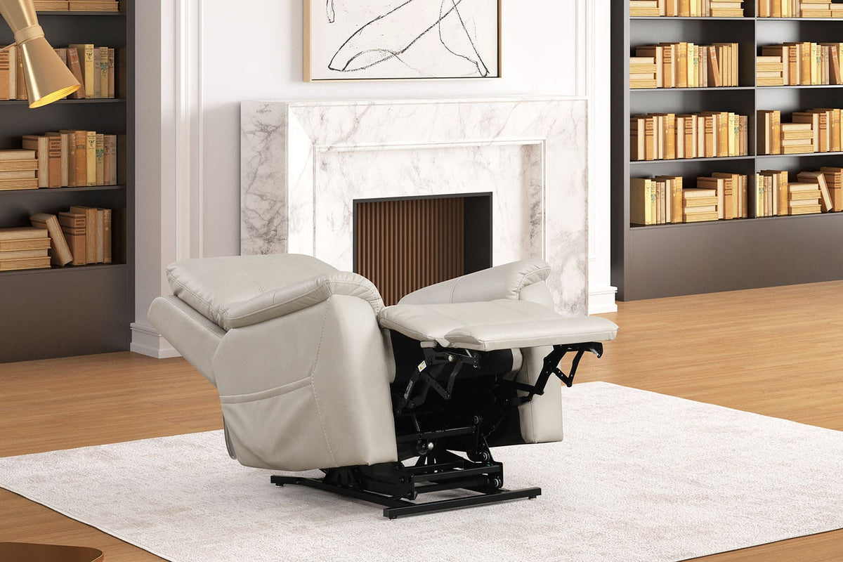 Contemporary Light Gray Lift Chair - Saddle Arms Wired Controller