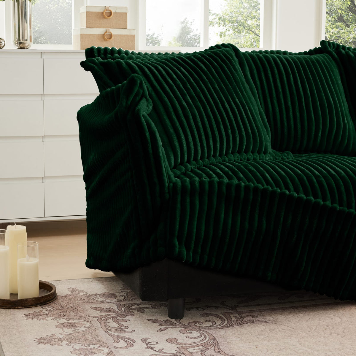 Green Corduroy Sofa with 1 Pillow - 41.75" Seat for Living Room