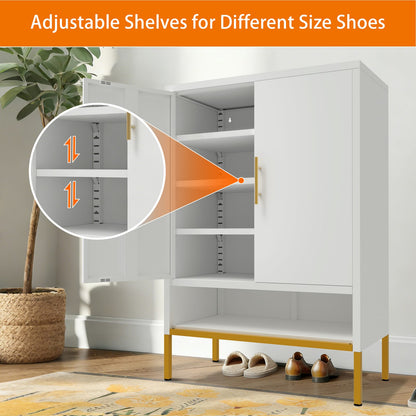 40" Tall 2-Door Shoe Cabinet - White Steel Storage