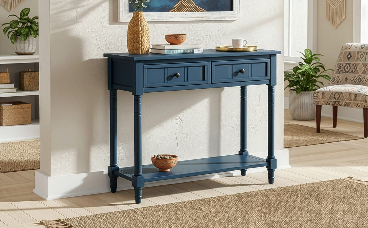 Dark Navy Console Table - Storage & Display for Living Room